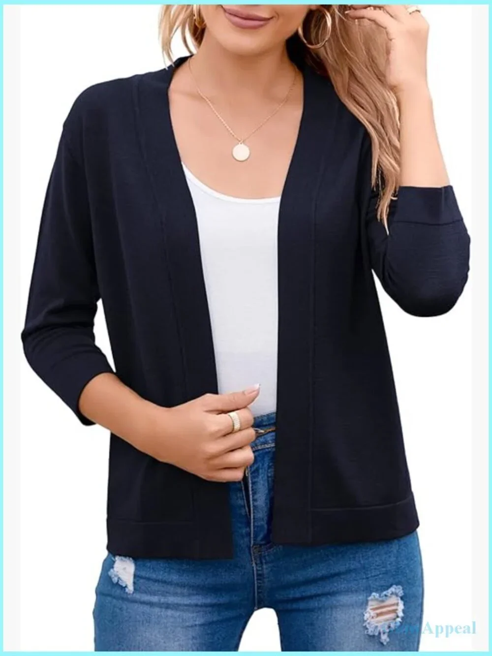 3/4 Sleeve Open Front Cropped Cardigan Sweater Lightweight Shrug